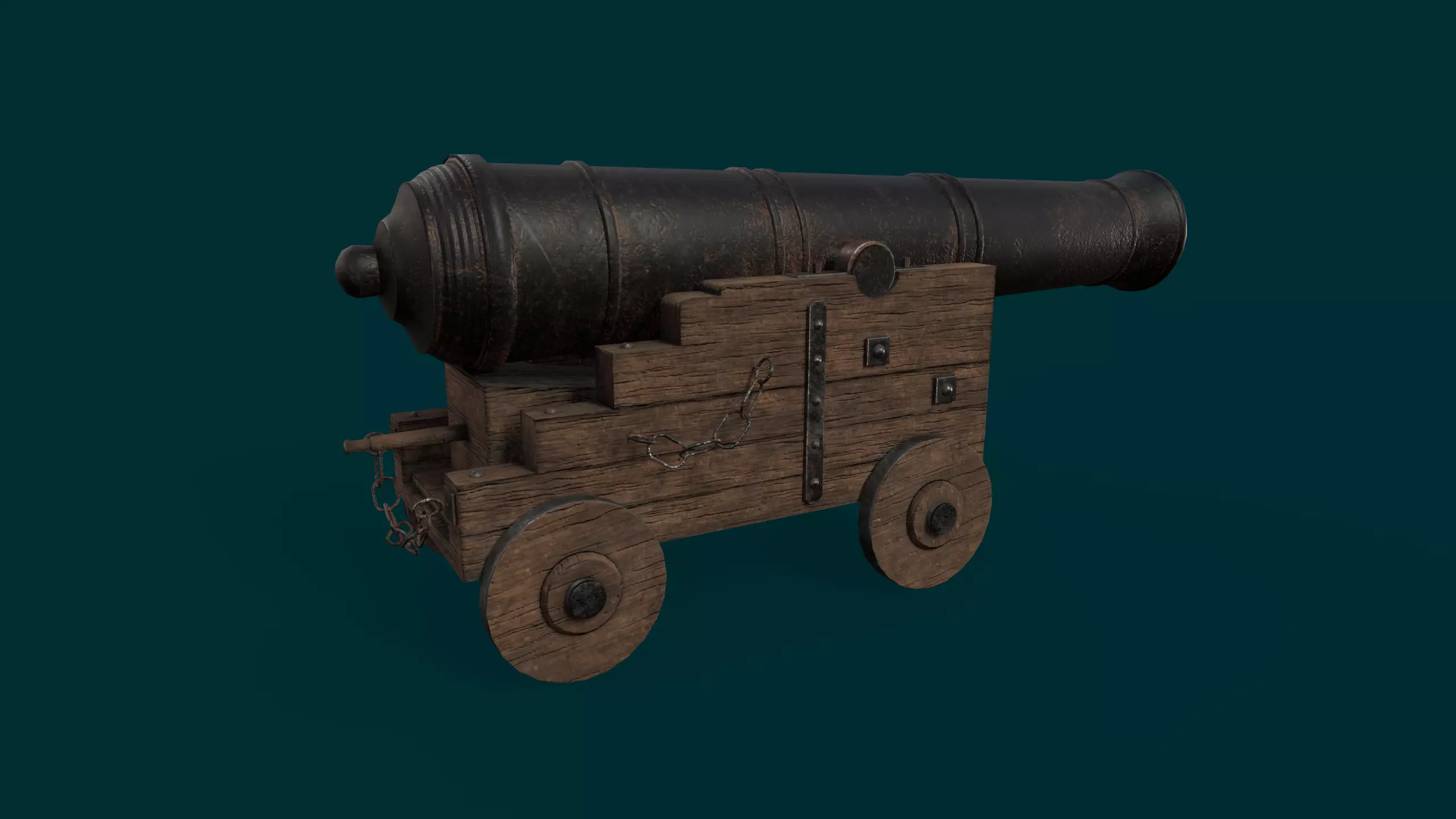 Old ship cannon 3D model_0