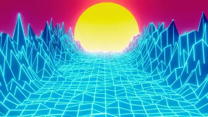 Retro sun retrowave vaporwave synthwave with animation blender