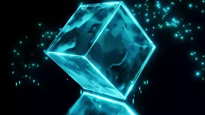 Shiny blue ice cube with animation 3D model