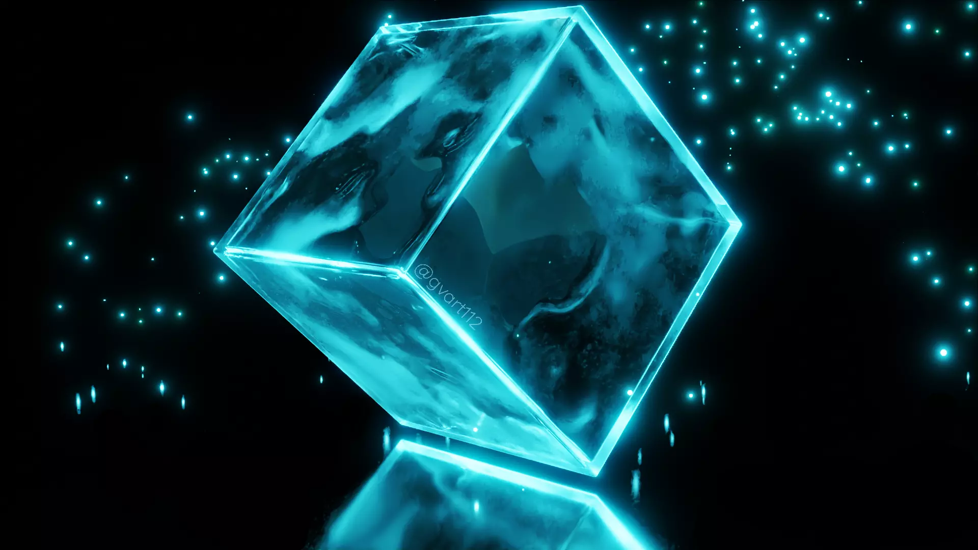 Shiny blue ice cube with animation 3D model_0