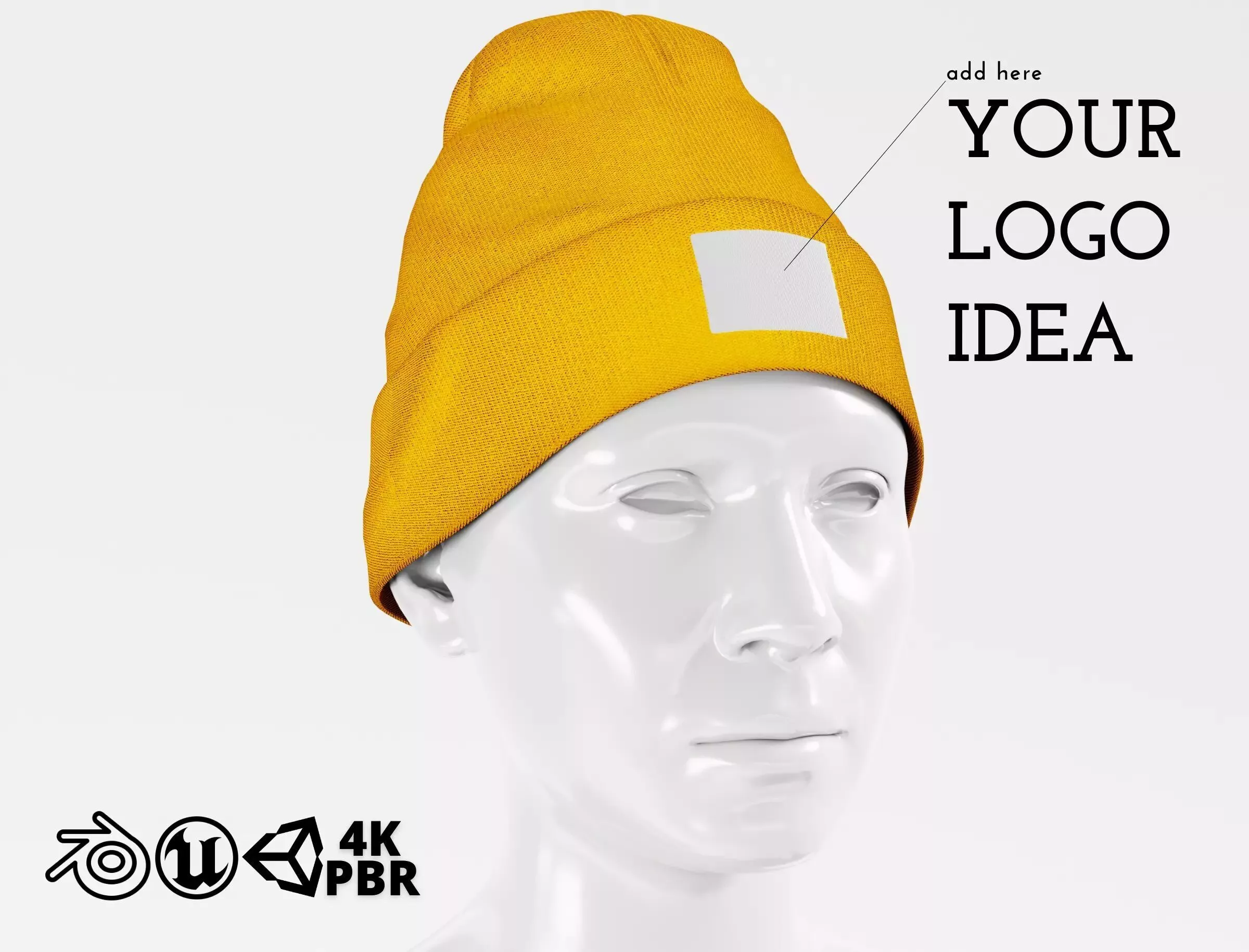 Beanie Hat Cap Winter - Yellow PBR Low-poly 3D model