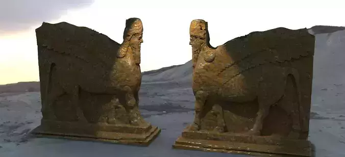 Babylonian bull statue together 3D