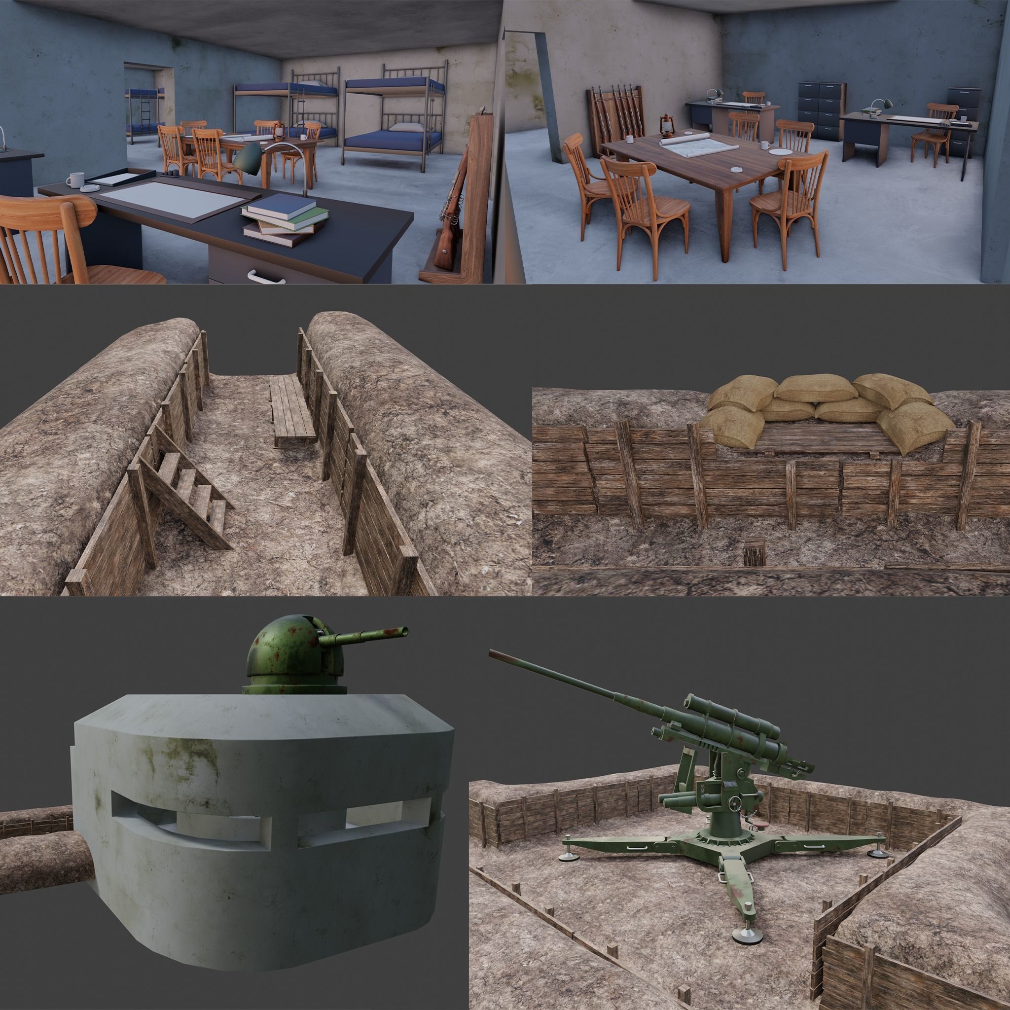 ww2 trench and bunker pack 3D model_1