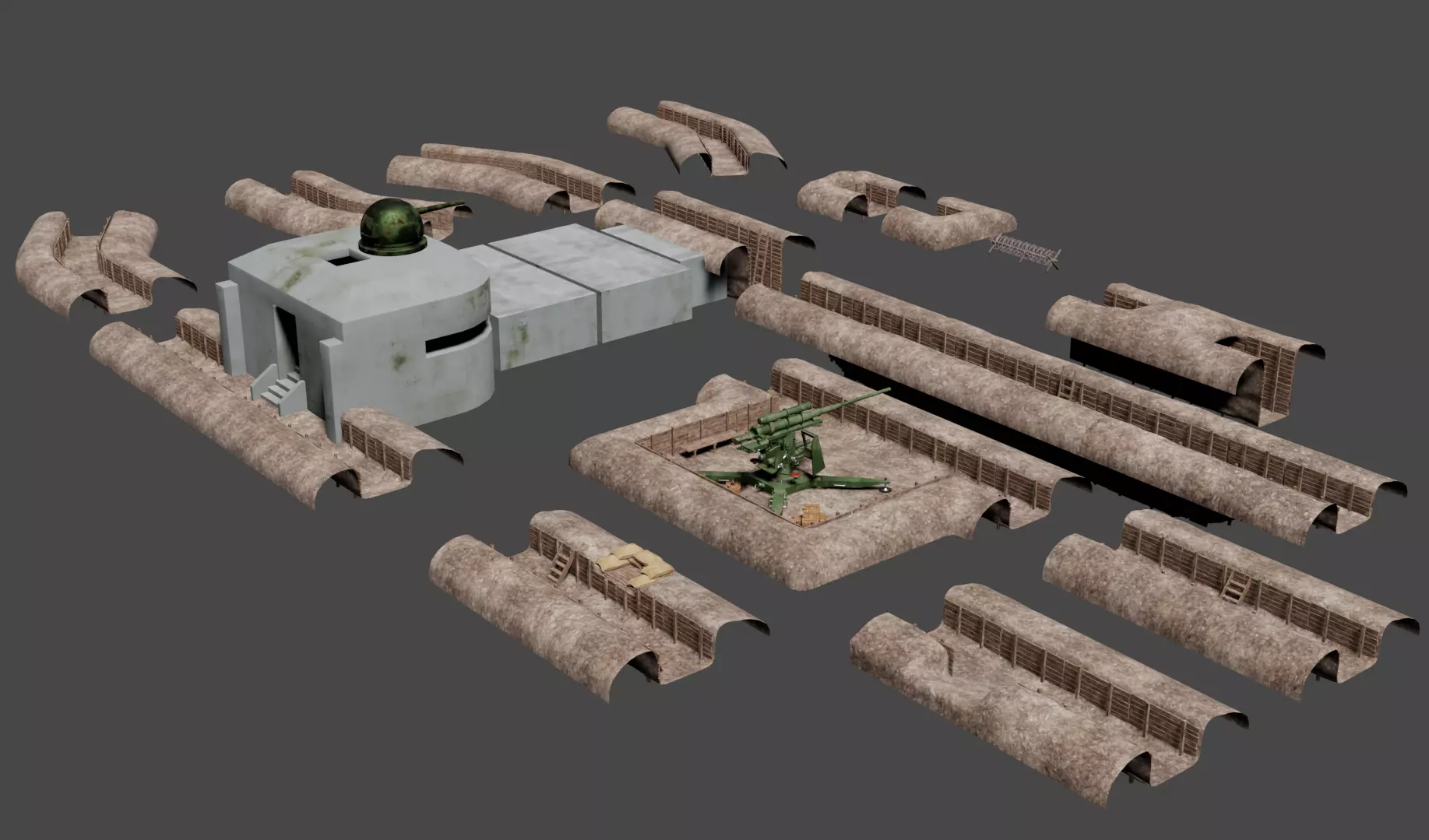 ww2 trench and bunker pack 3D model_0