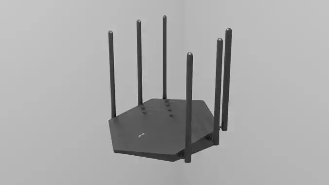 Router wireless with four antennas Low-poly 3D model