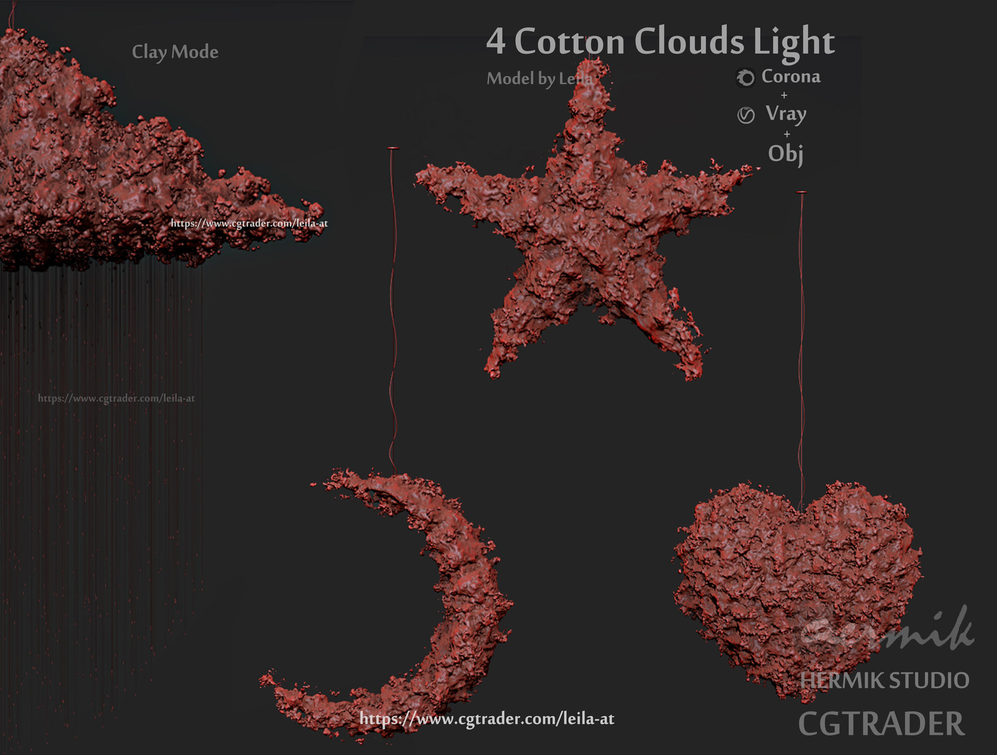 Cotton clouds lights 3D model_4