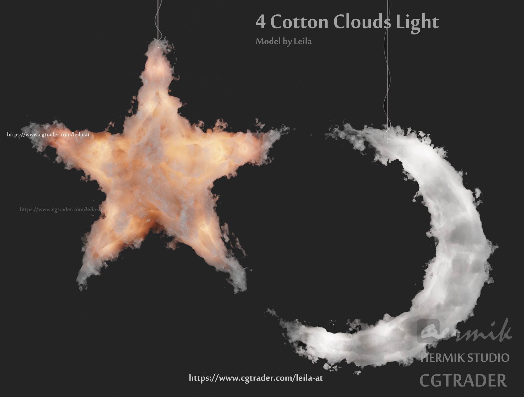Cotton clouds lights 3D model_3