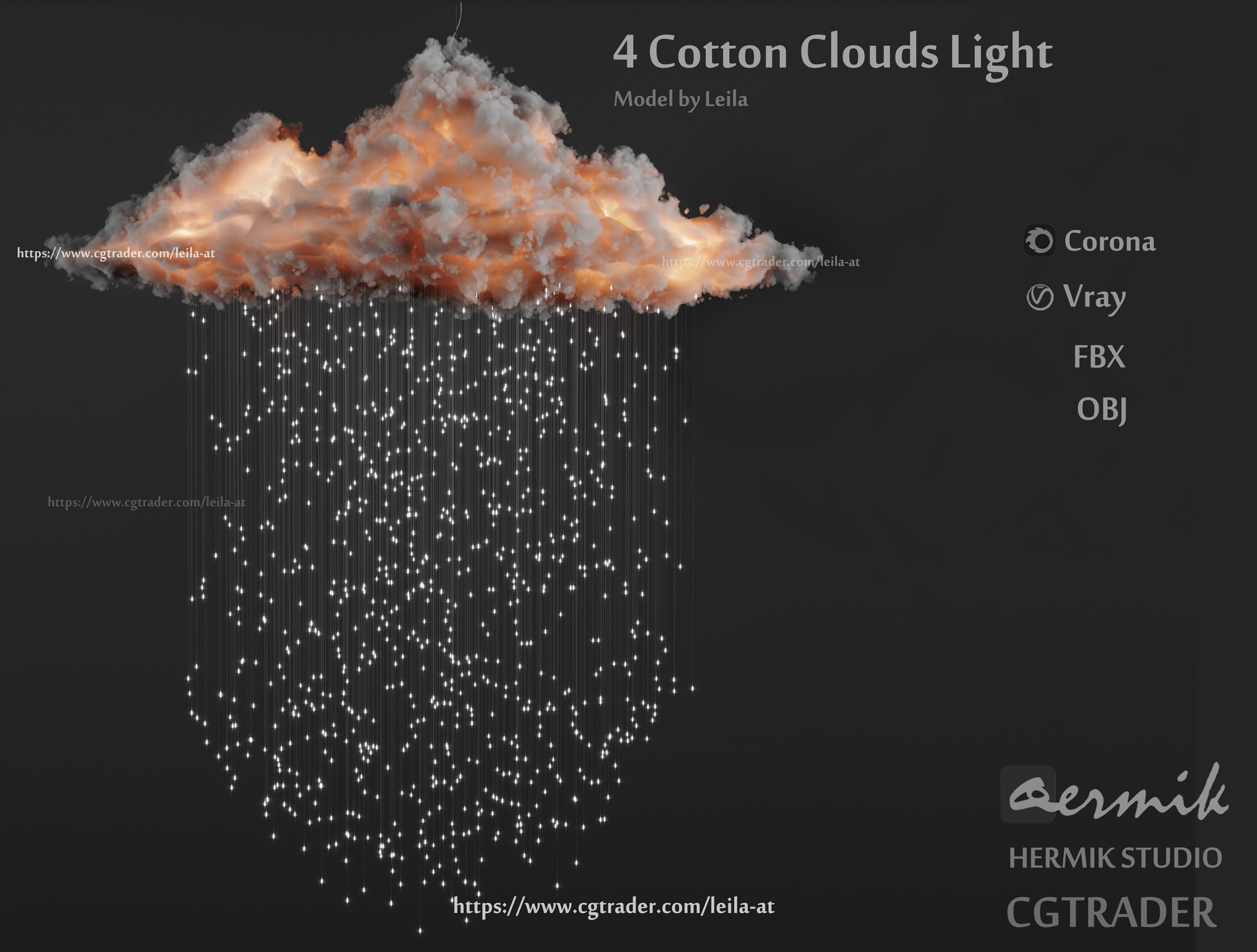 Cotton clouds lights 3D model_1