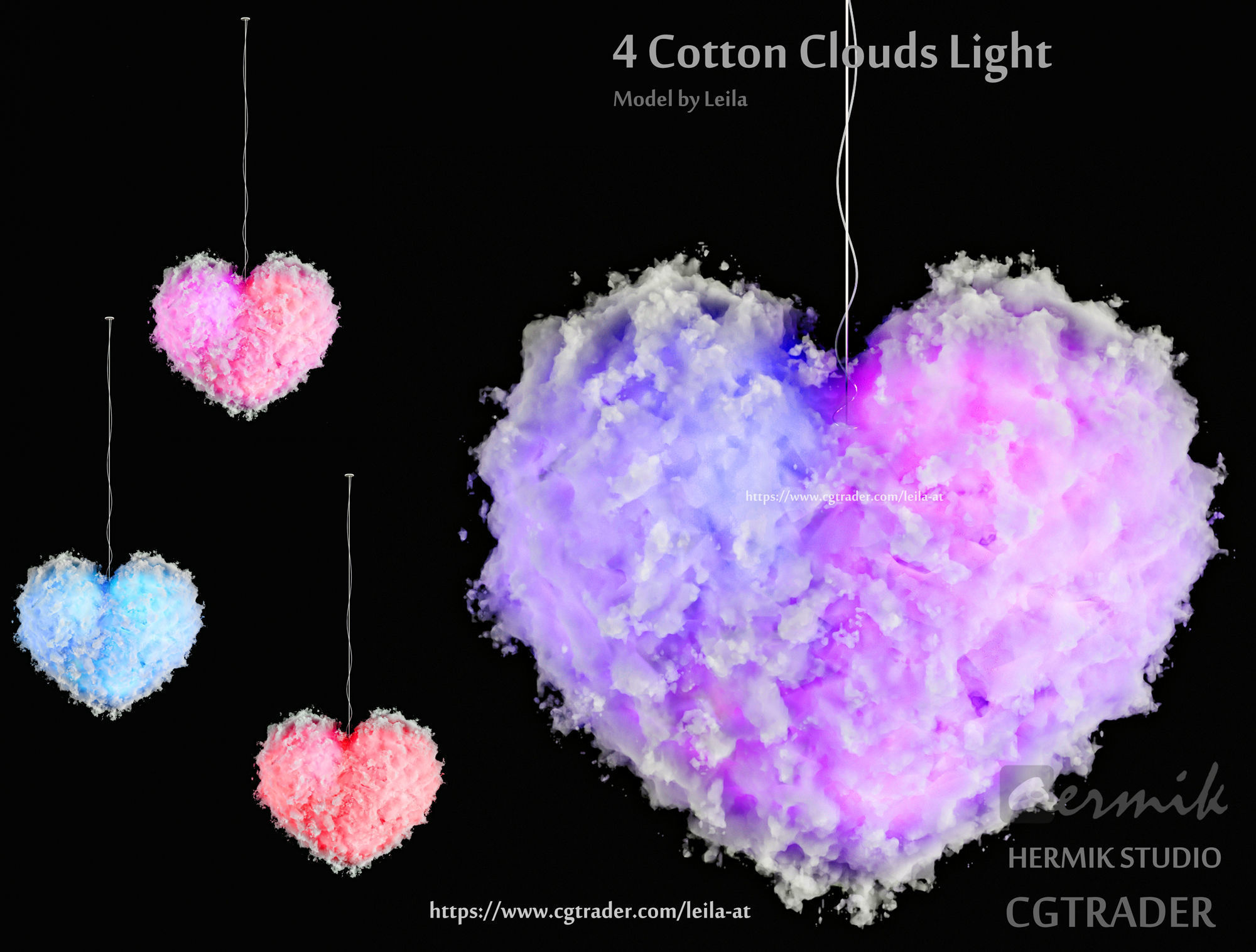Cotton clouds lights 3D model_2