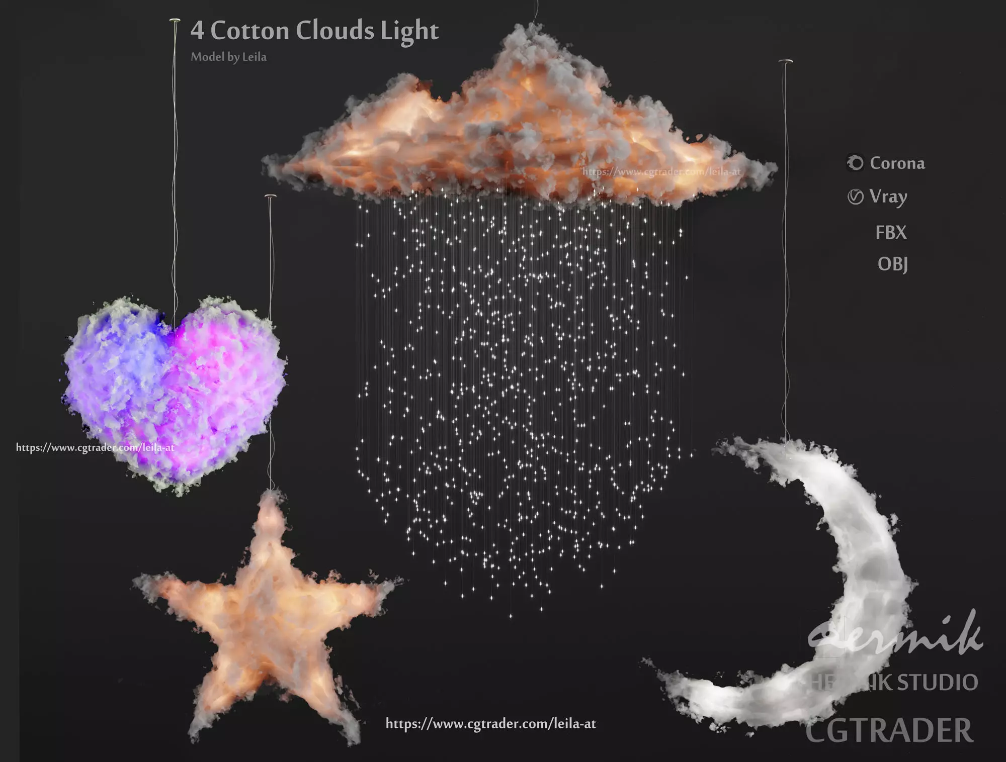 Cotton clouds lights 3D model_0