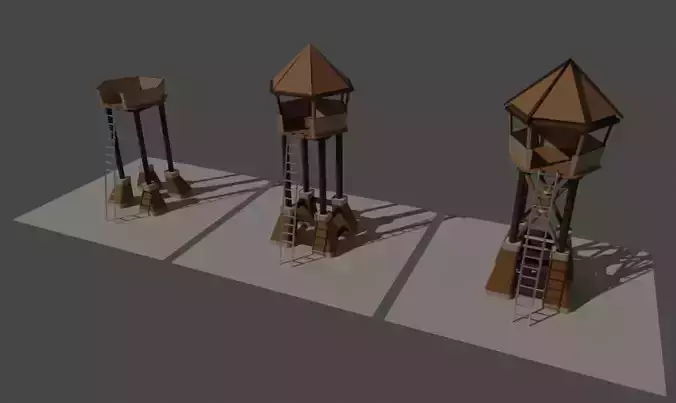 Archer Tower Set or Watch Tower Set A Set of 3 Free low-poly 3D model