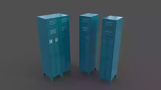 PBR School Gym Locker 10 - Blue Sea Low-poly 3D model