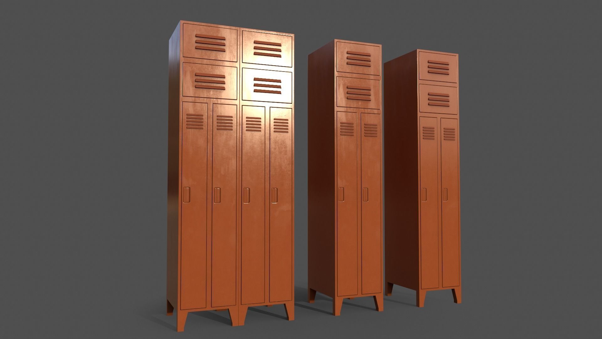 PBR School Gym Locker 10 - Orange Low-poly 3D model_2