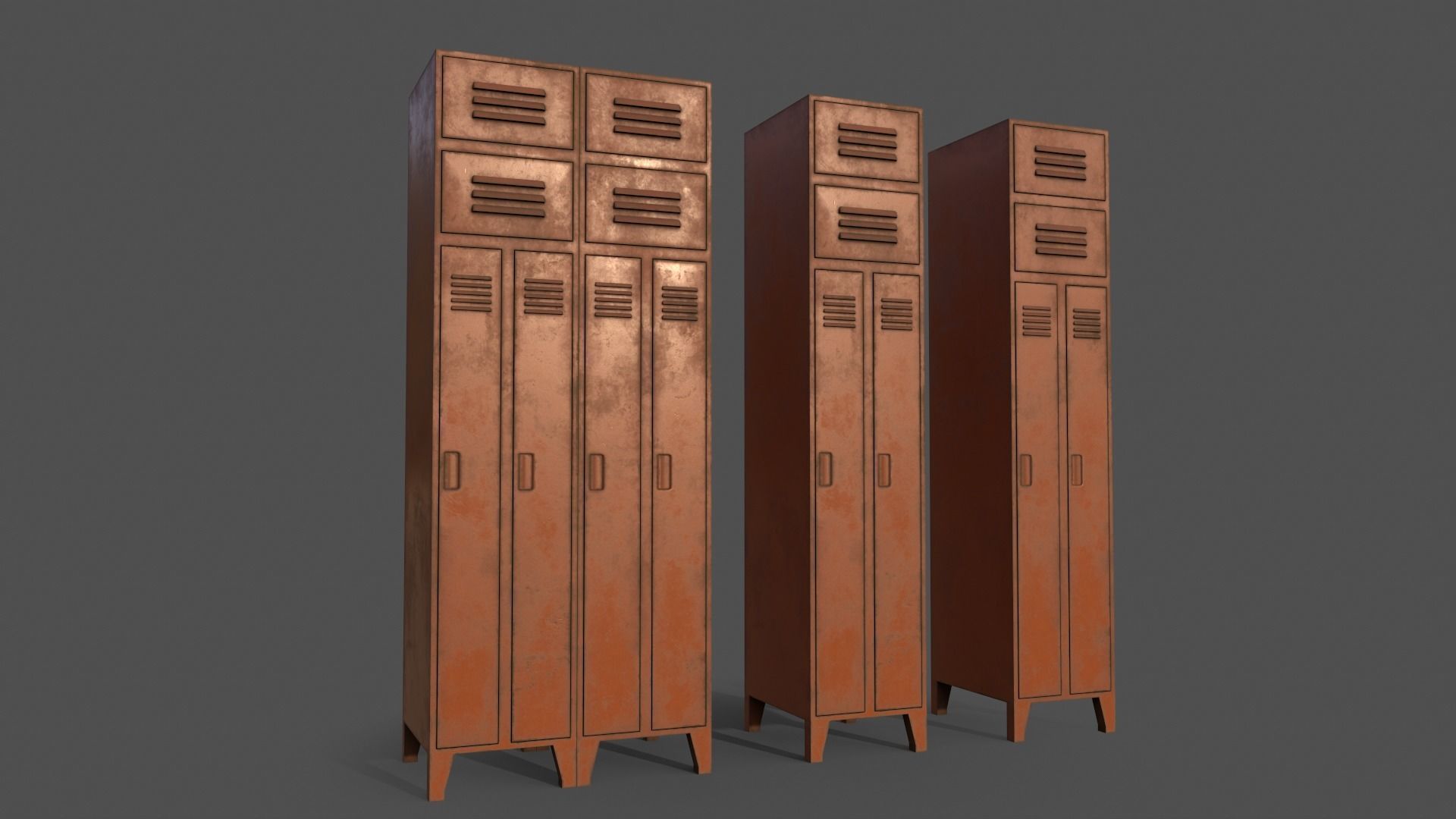 PBR School Gym Locker 10 - Orange Low-poly 3D model_3