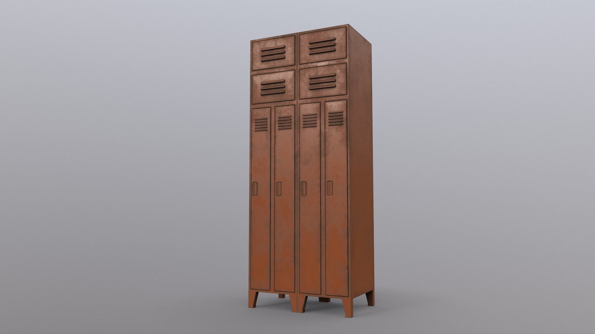 PBR School Gym Locker 10 - Orange Low-poly 3D model_9