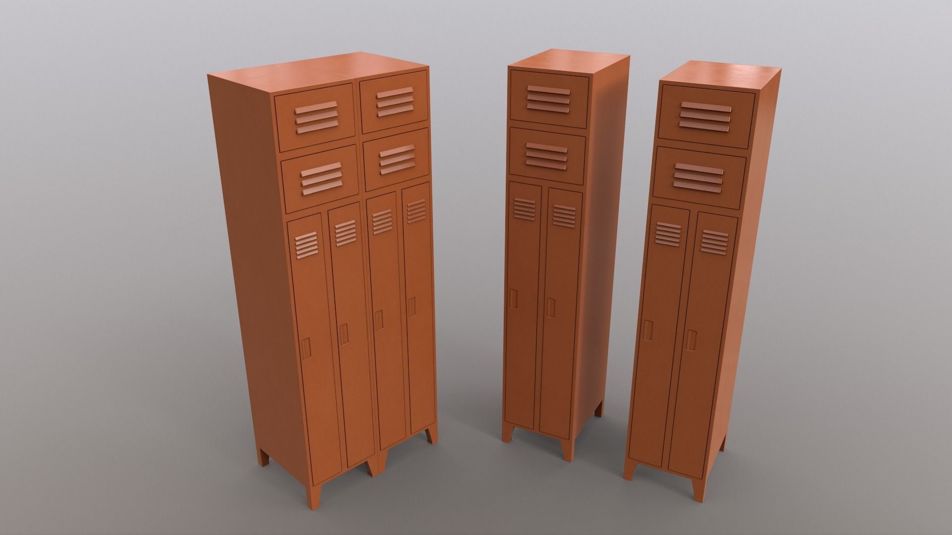 PBR School Gym Locker 10 - Orange Low-poly 3D model_11