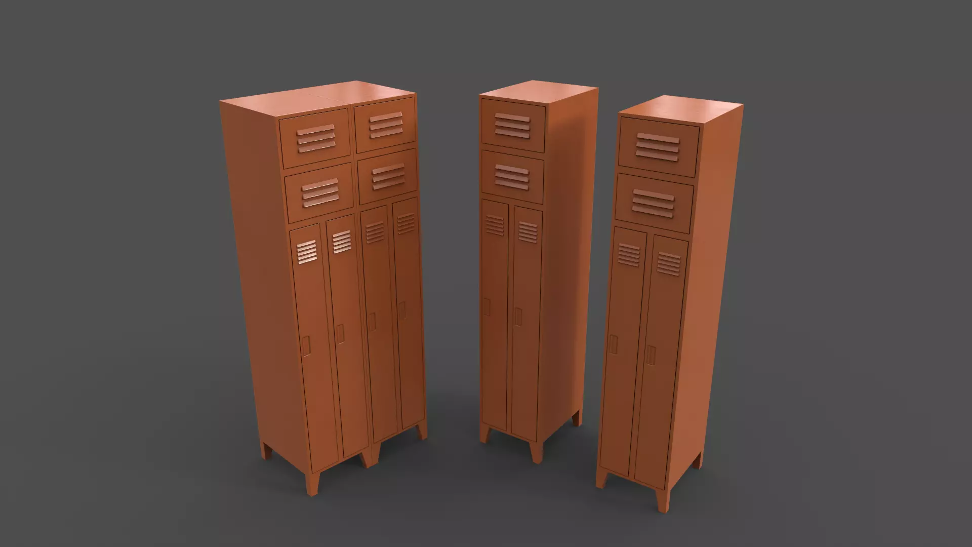 PBR School Gym Locker 10 - Orange Low-poly 3D model_0