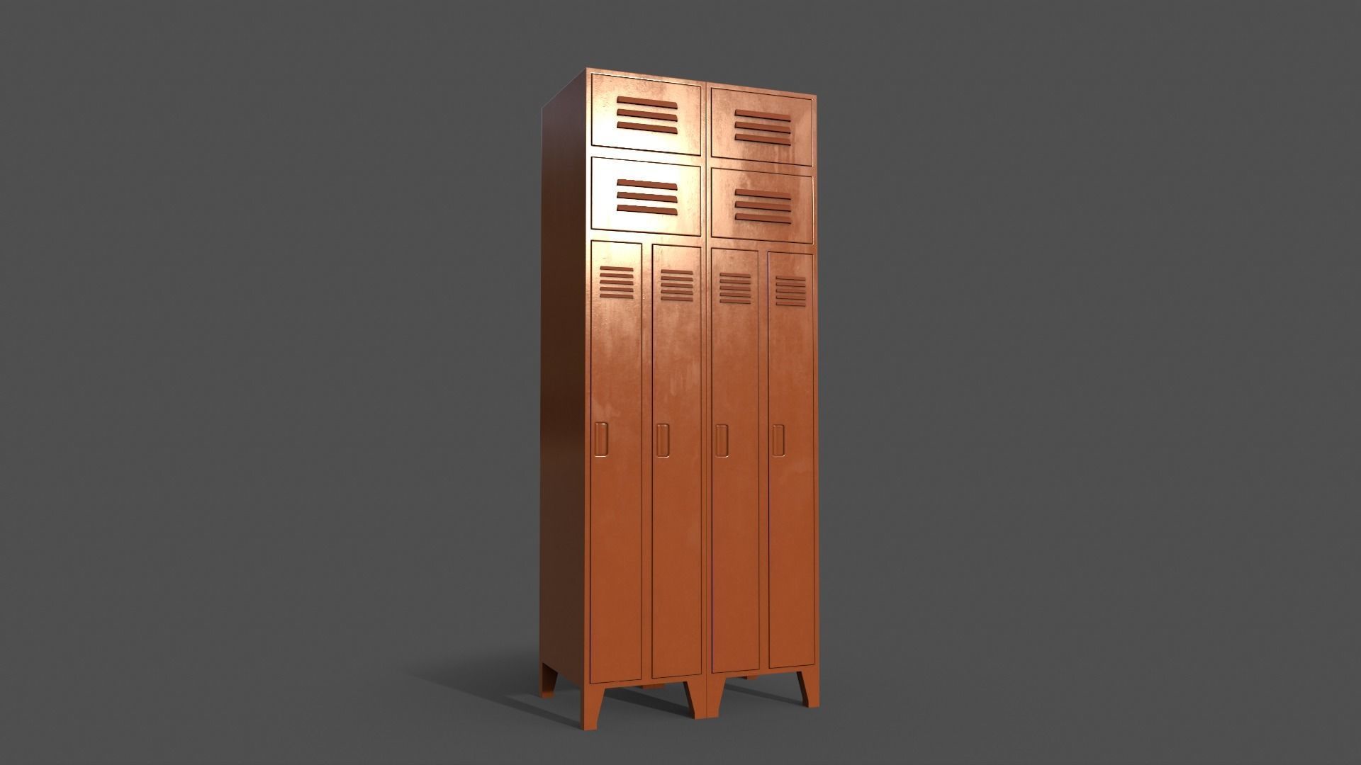 PBR School Gym Locker 10 - Orange Low-poly 3D model_5