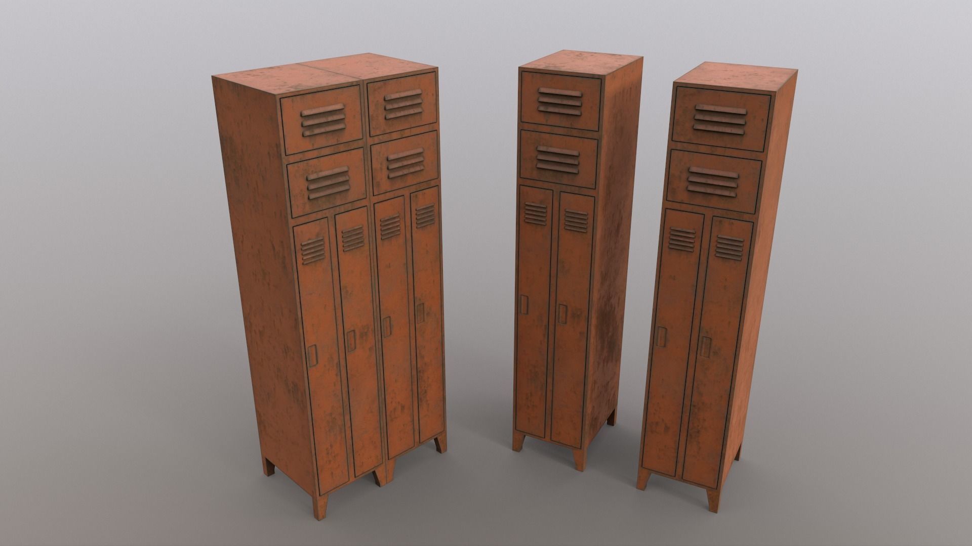 PBR School Gym Locker 10 - Orange Low-poly 3D model_13