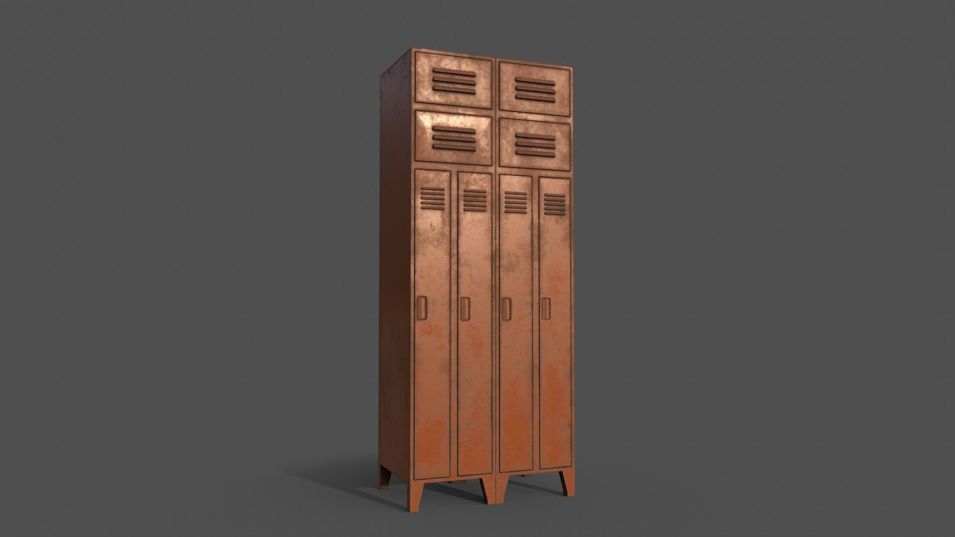 PBR School Gym Locker 10 - Orange Low-poly 3D model_6