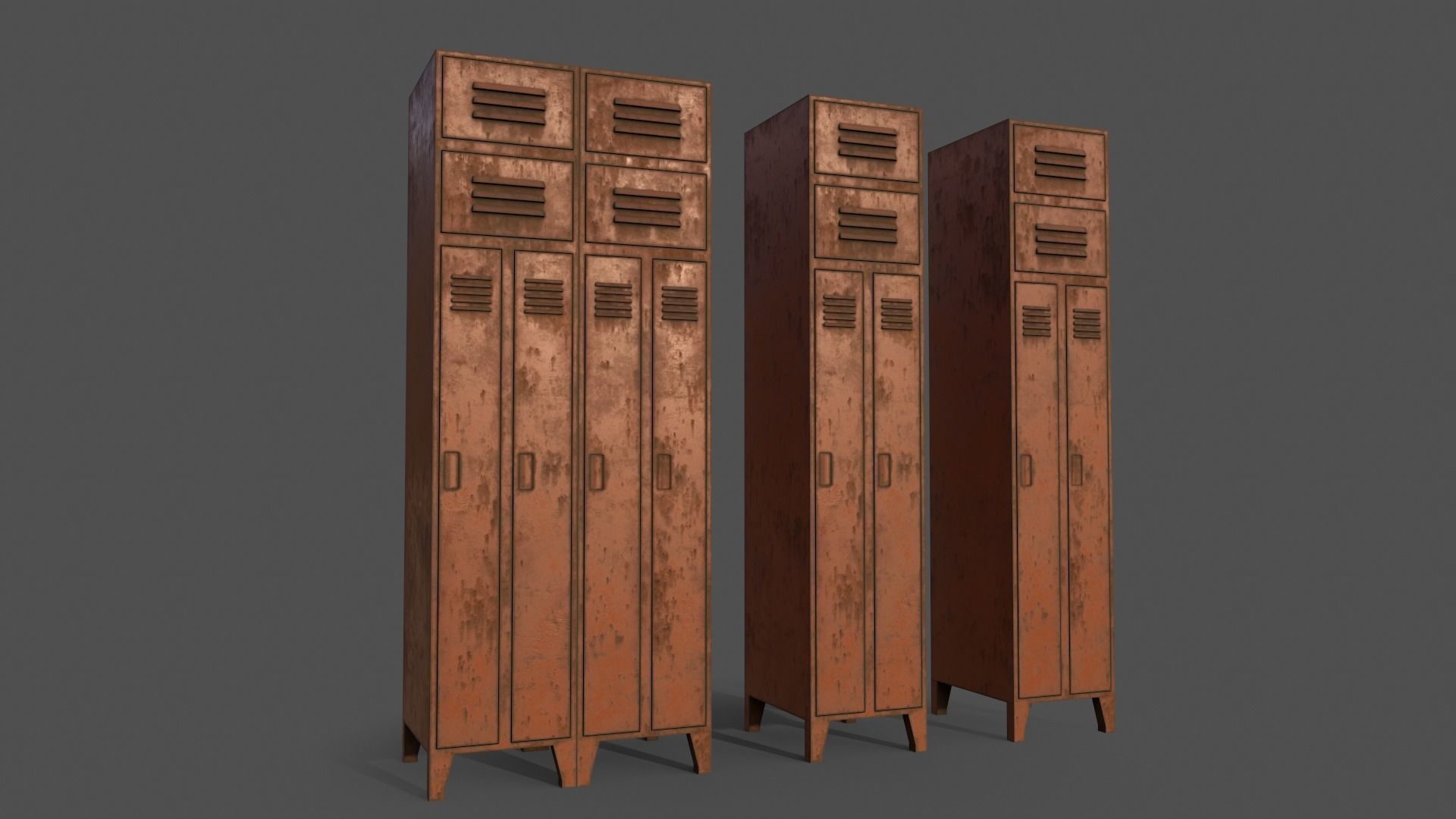 PBR School Gym Locker 10 - Orange Low-poly 3D model_4