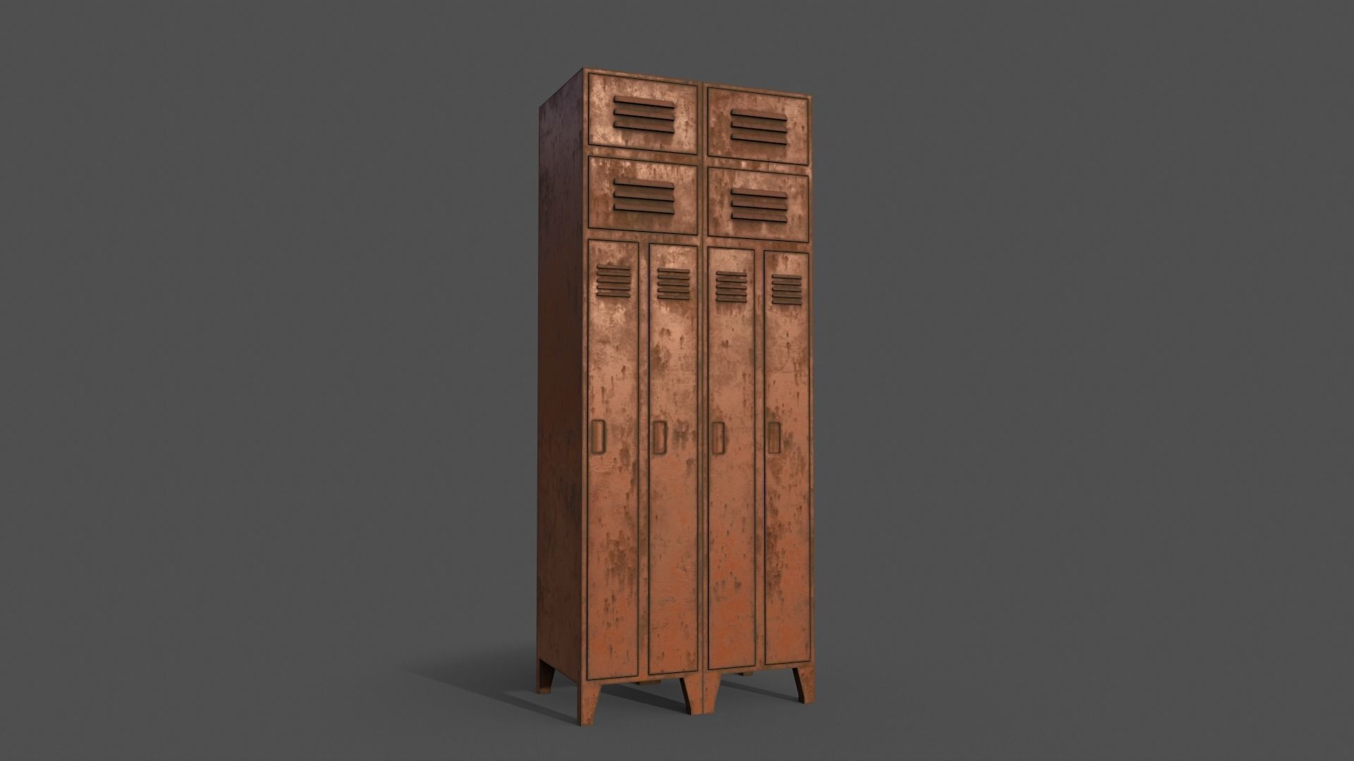 PBR School Gym Locker 10 - Orange Low-poly 3D model_7