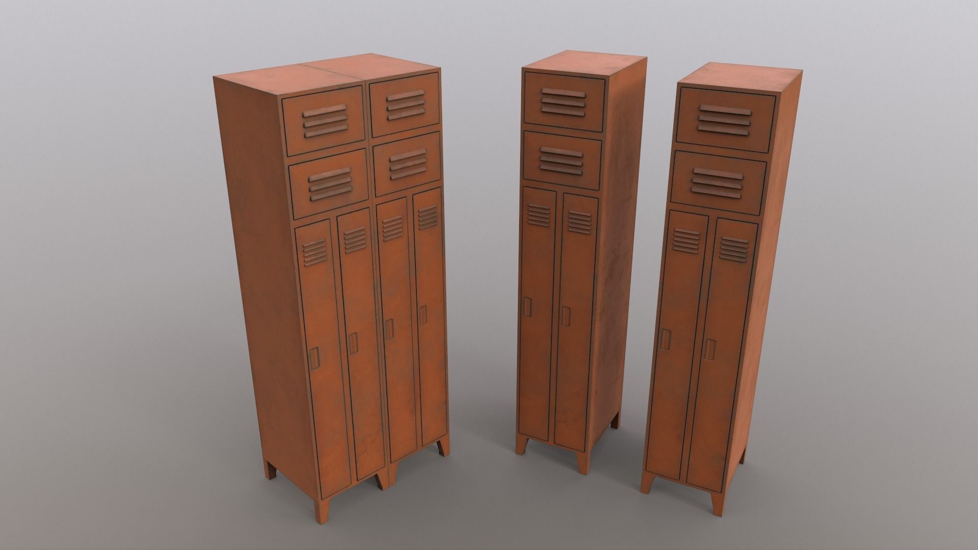 PBR School Gym Locker 10 - Orange Low-poly 3D model_12