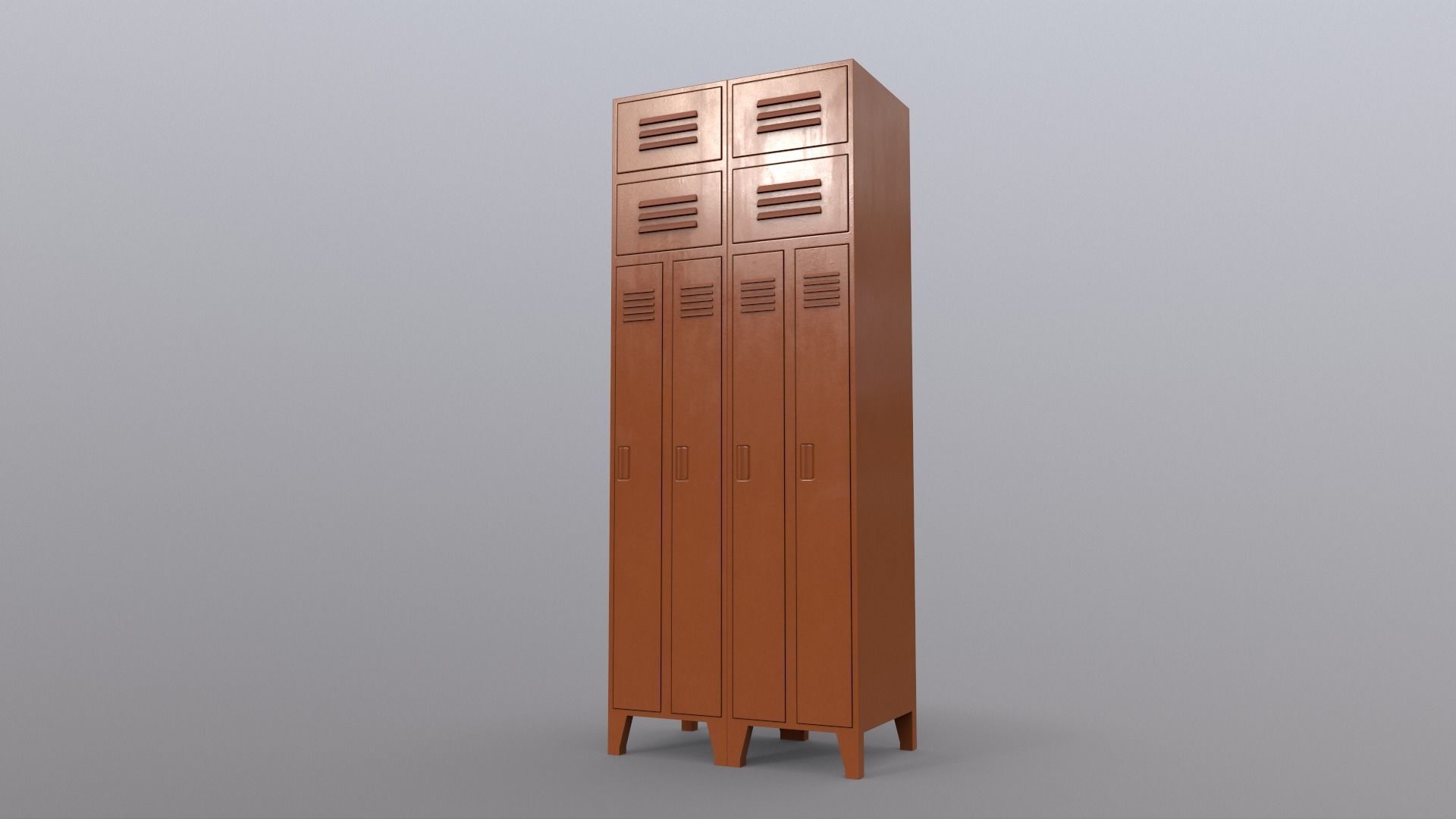 PBR School Gym Locker 10 - Orange Low-poly 3D model_8