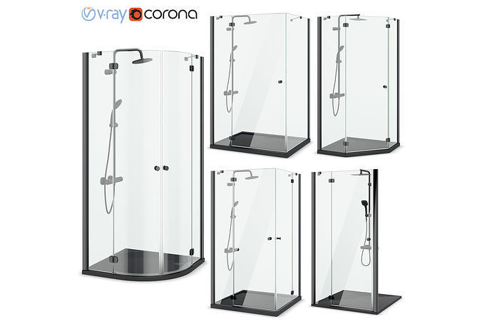 Shower cabins Radaway Nes 8 Black set 135 3D model