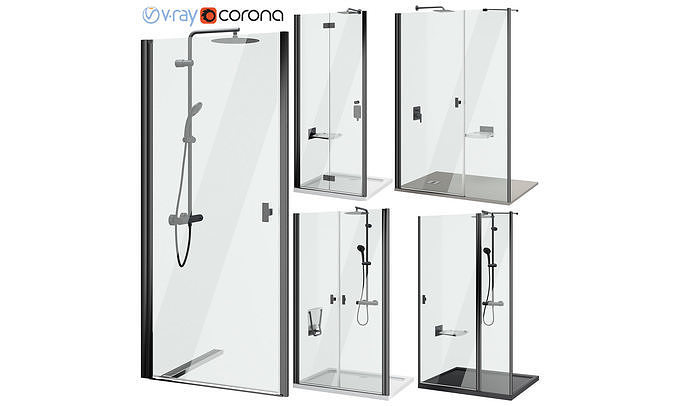 Shower doors Radaway Nes 8 Black set 140 3D model