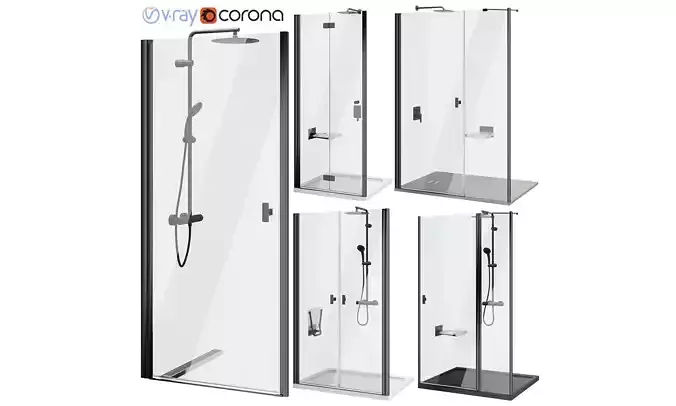 Shower doors Radaway Nes 8 Black set 140 3D model