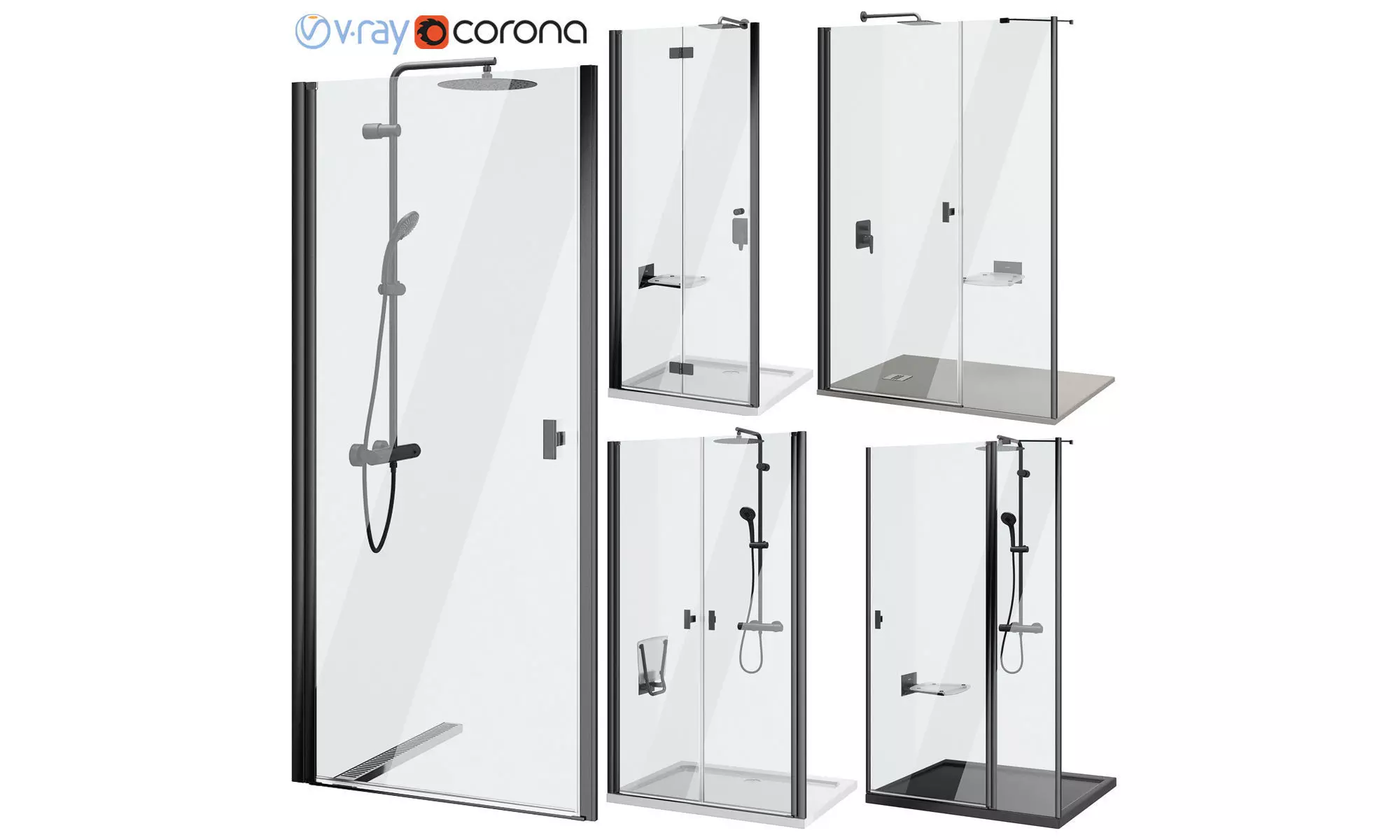 Shower doors Radaway Nes 8 Black set 140 3D model_0