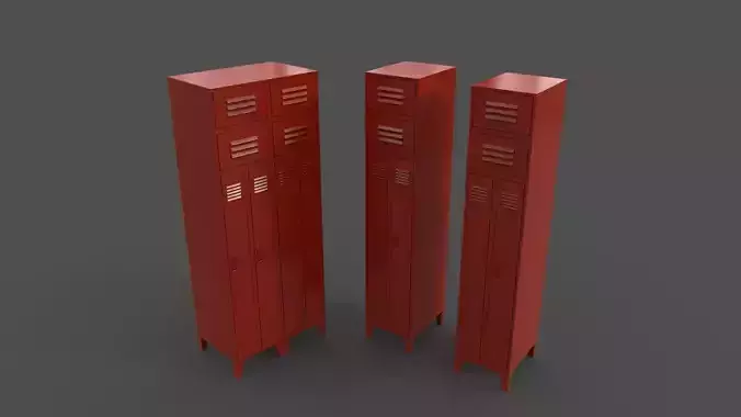 PBR School Gym Locker 10 - Red Low-poly 3D model