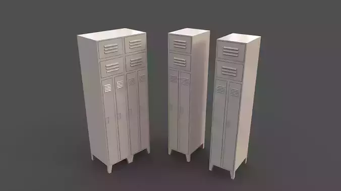 PBR School Gym Locker 10 - White Low-poly 3D model