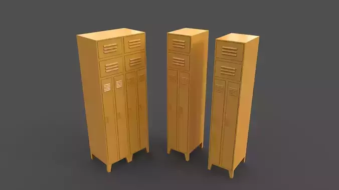 PBR School Gym Locker 10 - Yellow Low-poly 3D model