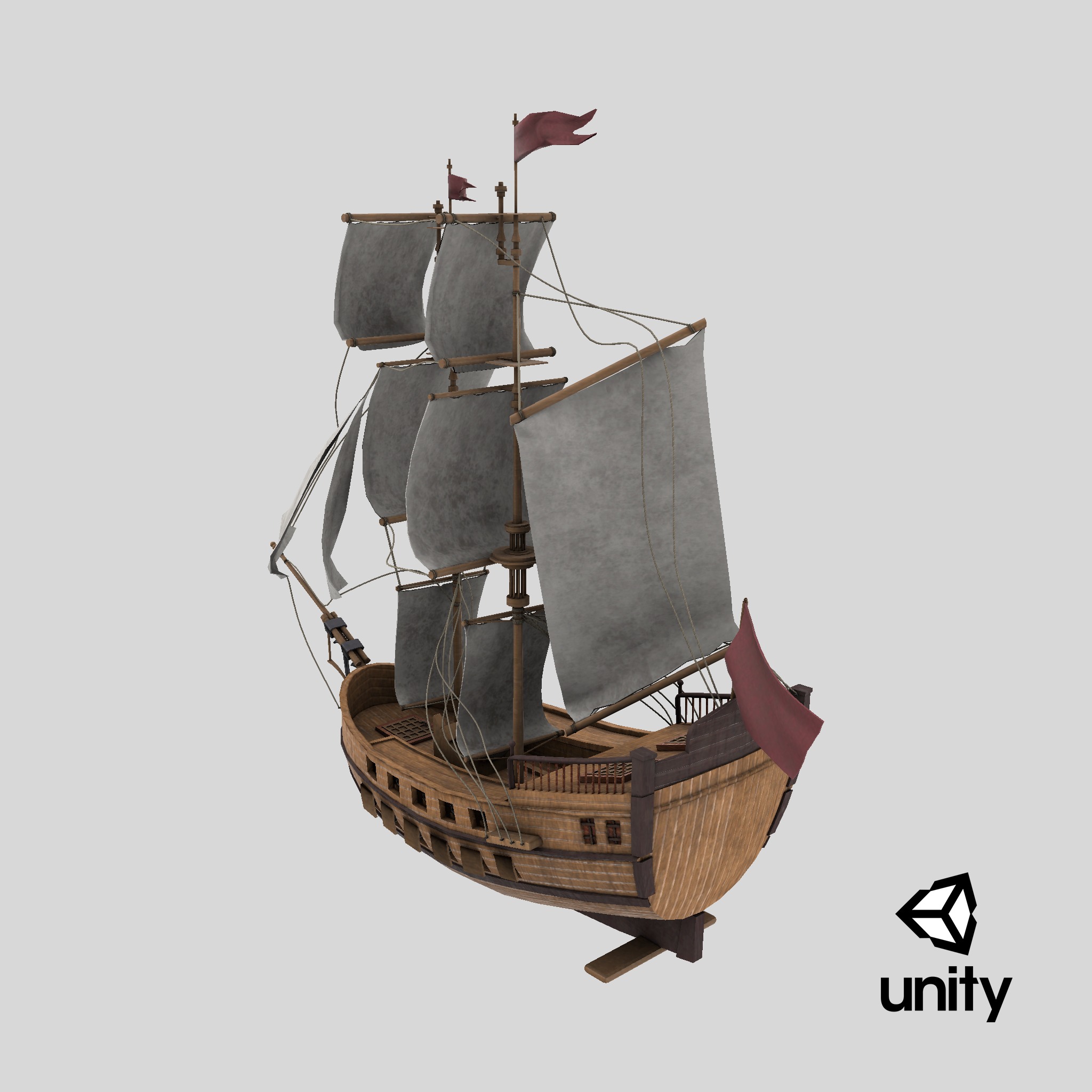 Sail Ship with Canon Animated Low-poly 3D model_14