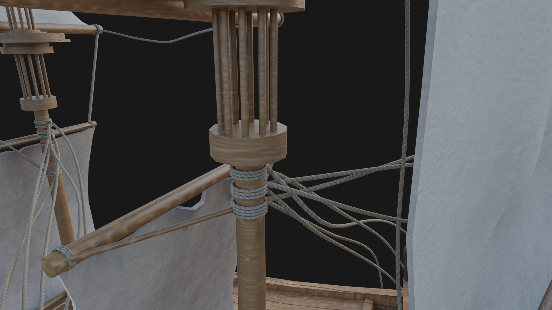 Sail Ship with Canon Animated Low-poly 3D model_7