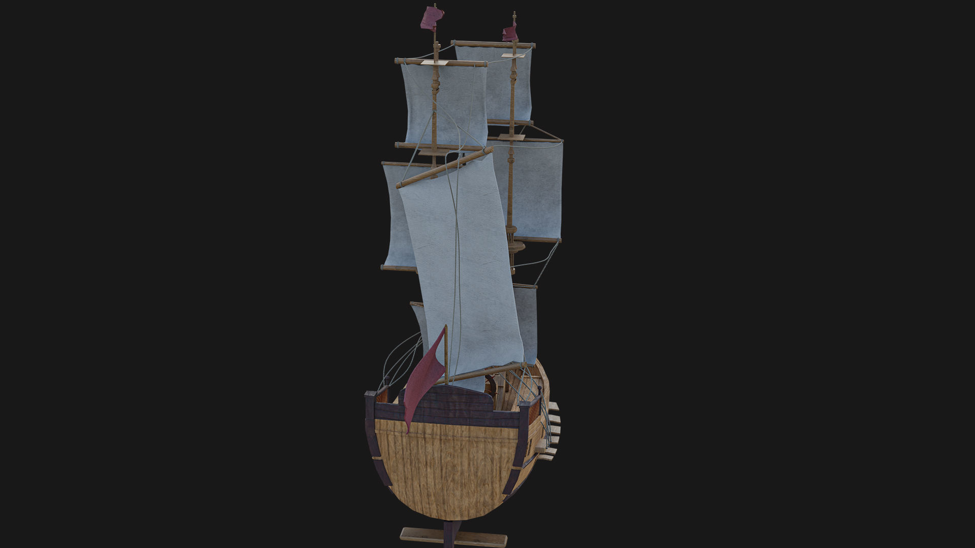 Sail Ship with Canon Animated Low-poly 3D model_10