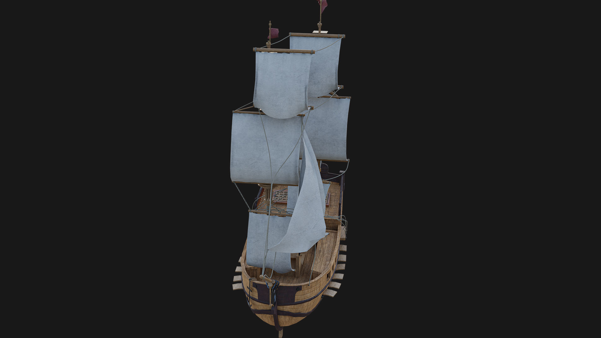 Sail Ship with Canon Animated Low-poly 3D model_3