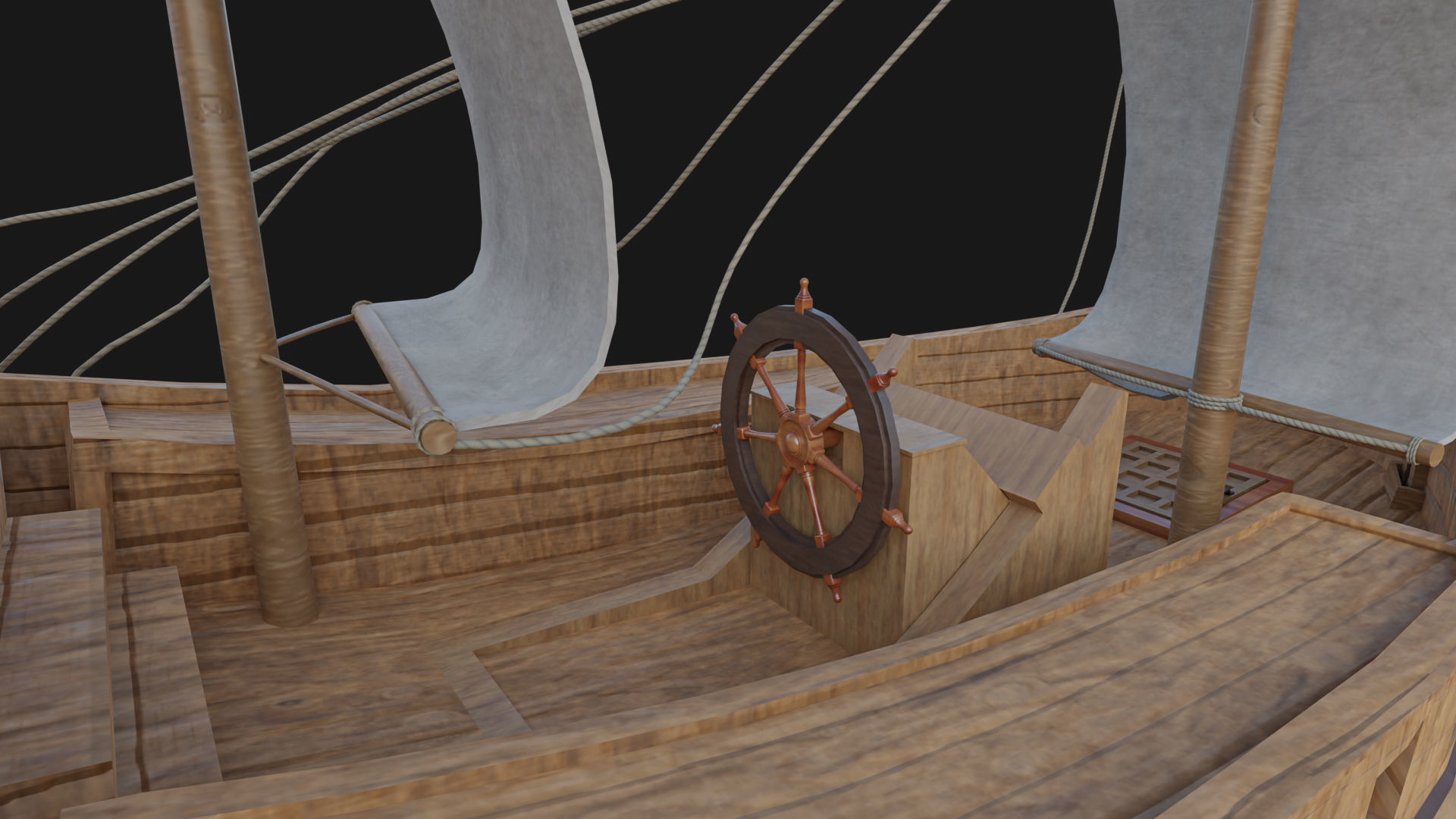 Sail Ship with Canon Animated Low-poly 3D model_8