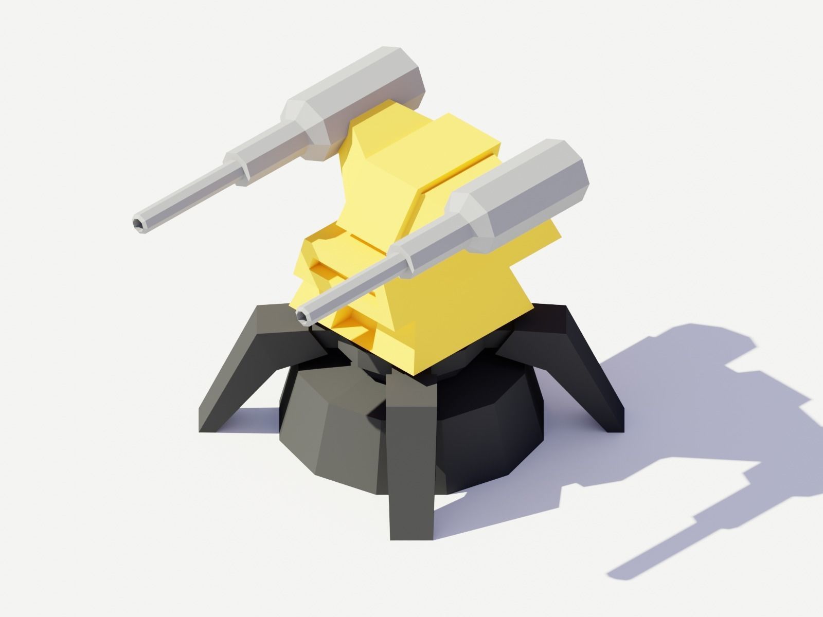 Low Poly Turret Weapons Low-poly 3D model_2