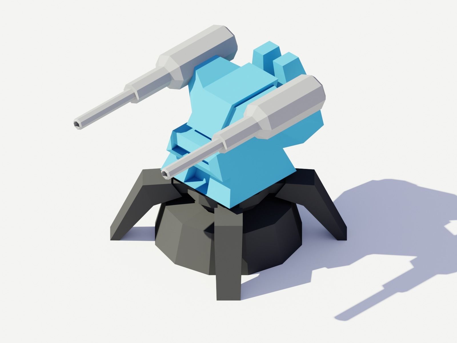 Low Poly Turret Weapons Low-poly 3D model_3