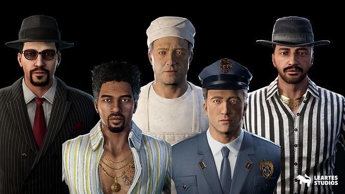 1950s Characters Bundle Low-poly 3D model