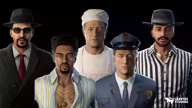 1950s Characters Bundle Low-poly 3D model