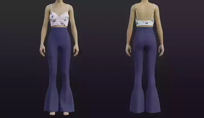 Cami top and Bell-Bottom Denim pants set outfit