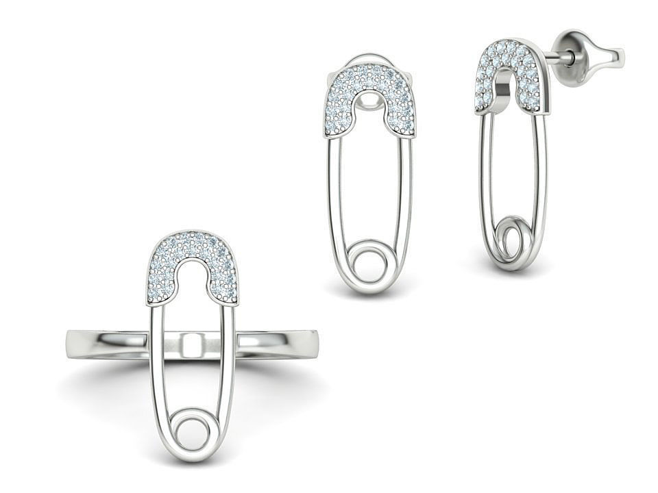 Safety Pins Collection Ring and Stud Earrings  _1