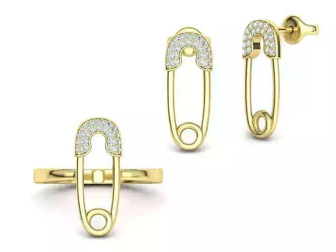 Safety Pins Collection Ring and Stud Earrings  