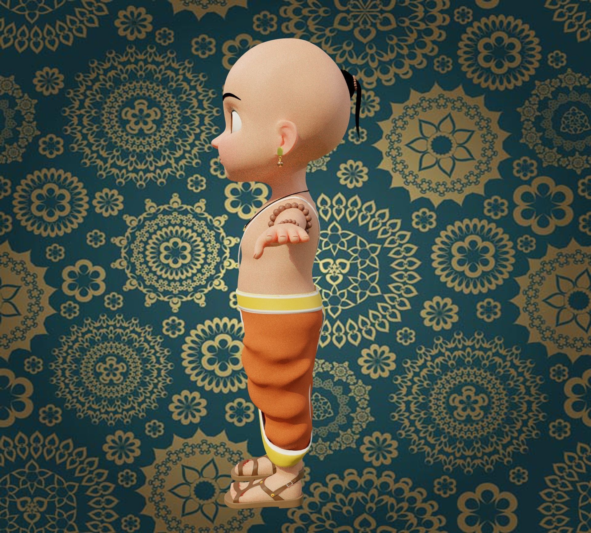 Cartoon Indian Pandit Low-poly 3D model_1