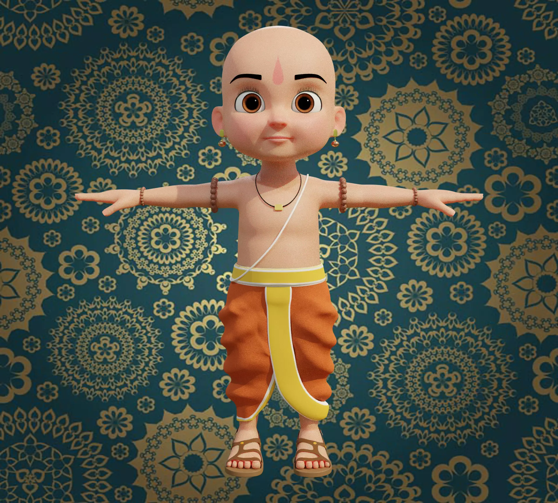 Cartoon Indian Pandit Low-poly 3D model_0