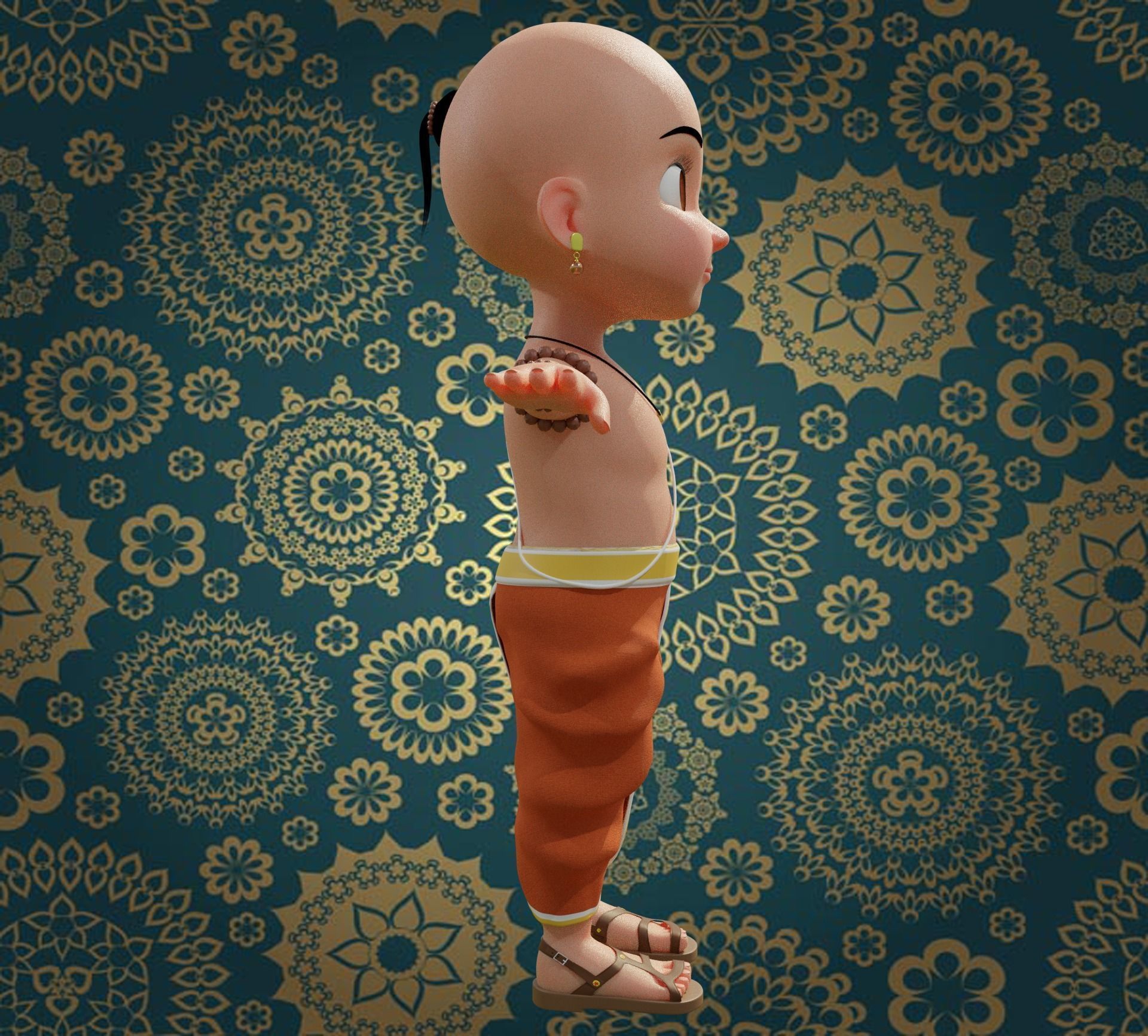 Cartoon Indian Pandit Low-poly 3D model_3